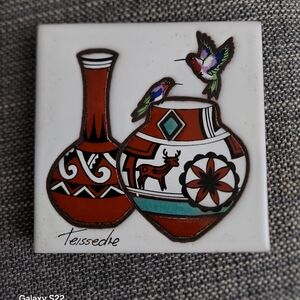 Decorative Ceramic Tile with Vases and Hummingbirds...Teissedre